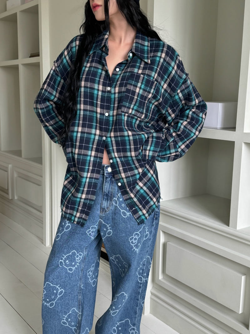 Inssense - Korean Women Fashion - #vintagekidsstyle - Oversized Vintage Stitch Detail Check Shirt - 11
