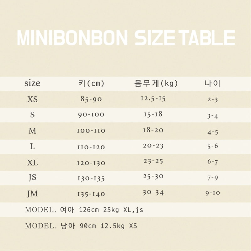 Mini Bongbong - Korean Children Fashion - #Kfashion4kids - Size Guide