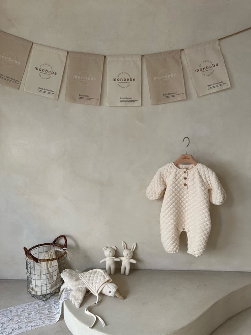 Monbebe - Korean Baby Fashion - #babyclothing - Quilting Dia Bodysuit with Bonnet - 8