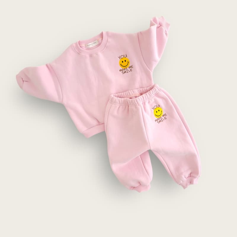 Moran - Korean Children Fashion - #kidsshorts - You Smile Fleeced Top Bottom Set - 3