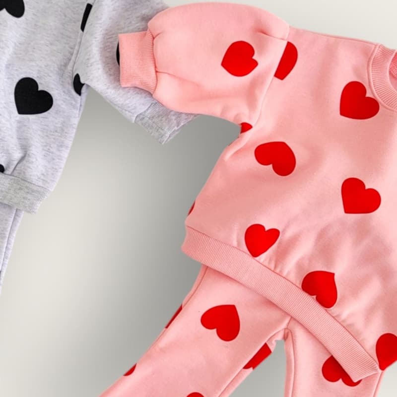 Moran - Korean Children Fashion - #littlefashionista - Big Heart Bootcut Top Bottom Set - 6