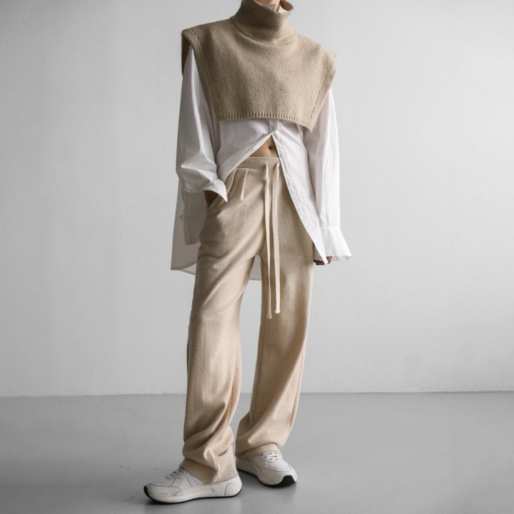 Paper Moon - Korean Women Fashion - #momslook - Wool Two Pintuck Lounge Trousers - 4