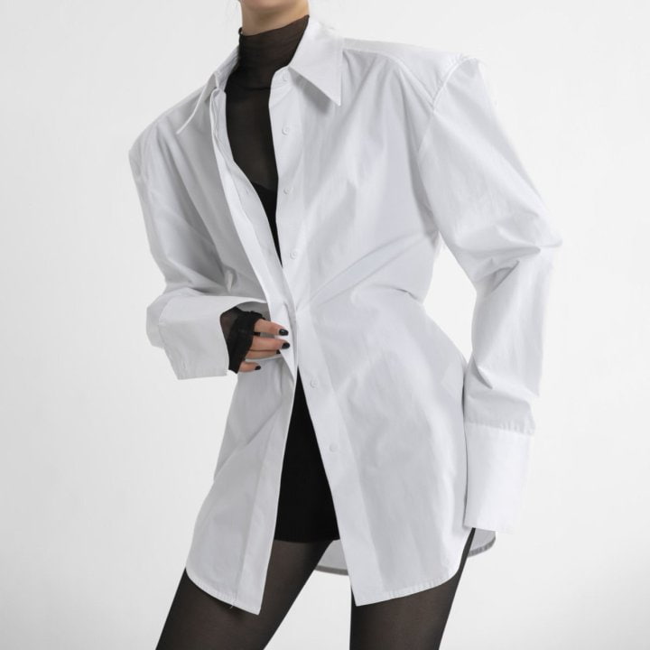 Paper Moon - Korean Women Fashion - #womensfashion - Padded Shoulder Button Down Cotton Shirt - 3
