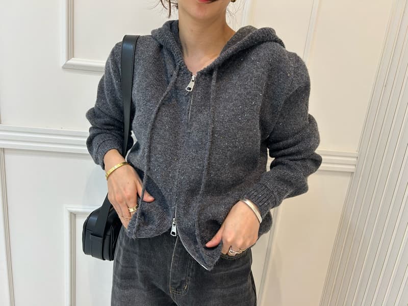 Pearls room - Korean Women Fashion - #restrostyle - Hood Zip-up Knit Jacket - 2