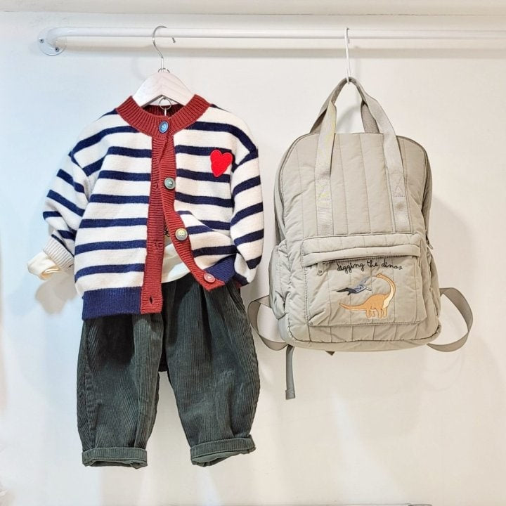 T.j - Korean Children Fashion - #magicofchildhood - Heart Patch Stripe Cardigan - 7