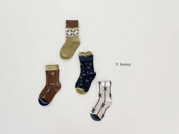 V Bunny - Korean Children Fashion - #designkidswear - Deep Flower Socks Set