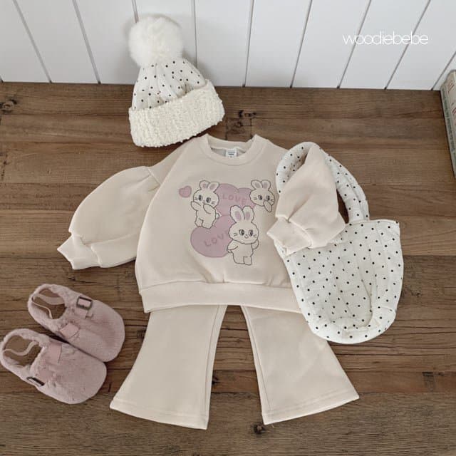 Woodie - Korean Children Fashion - #designkidswear - Love Heart Top Bottom Set  - 3