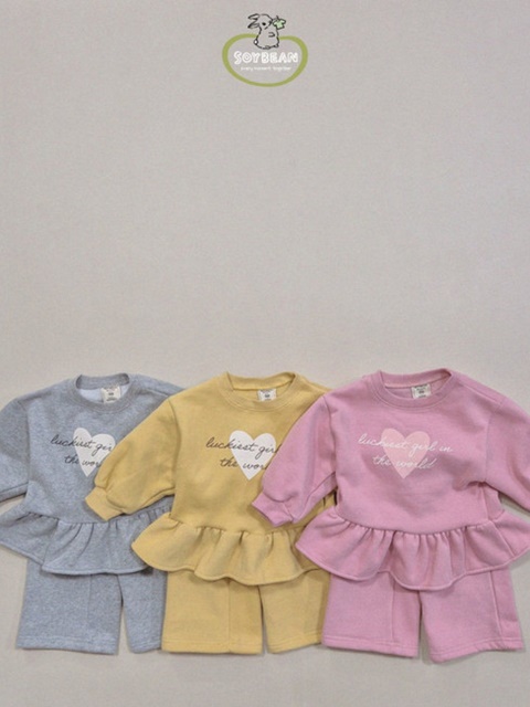 Fleece Heart Girl Frill Top Bottom Set