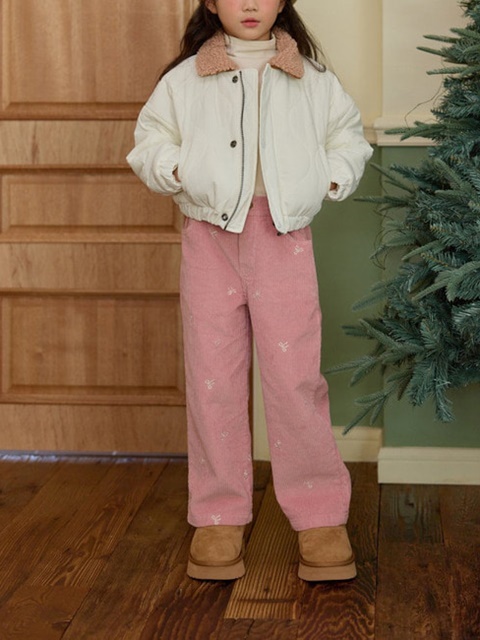 Ribbon Embroidered Corduroy Pants