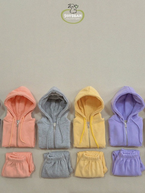 Fleece Hooded Zip-up Top Bottom Set