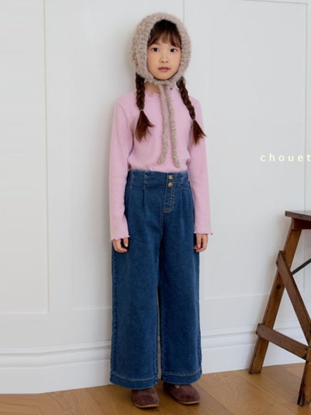 Pintuck Fleece Denim Wide Pants
