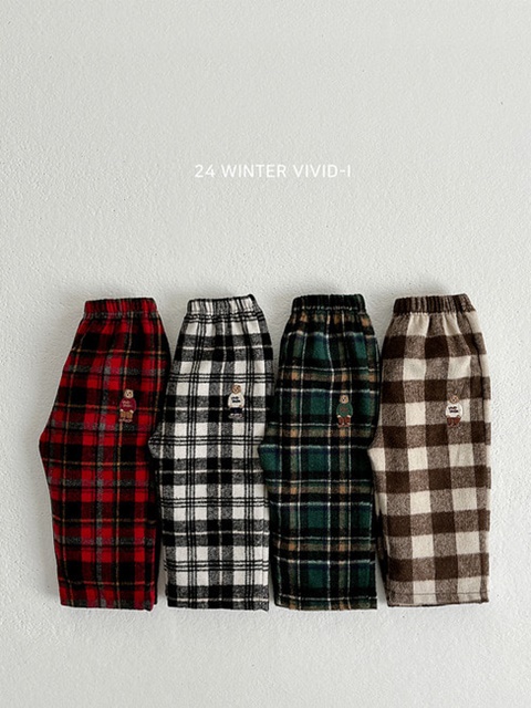 Bear Embroidery Check Pants