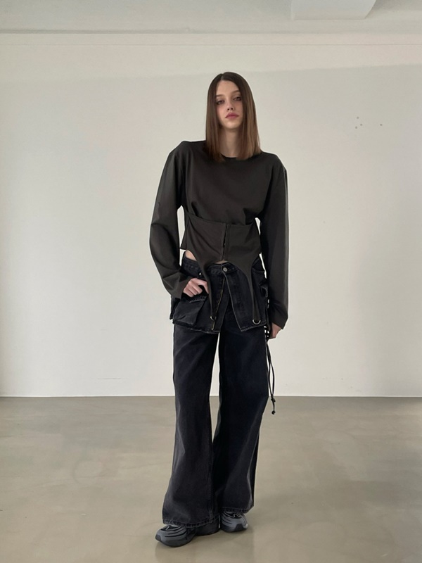 Wrap Skirt Black Denim Pants