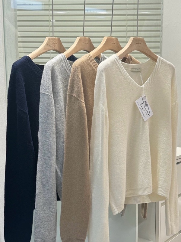 Wholegarment V Neck Knit Wool Sweater