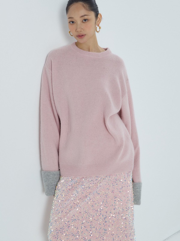 Sleeve Colored Wool Knit Sweater