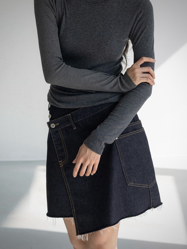 Unbalance Wrap Pocket Mini Denim Skirt