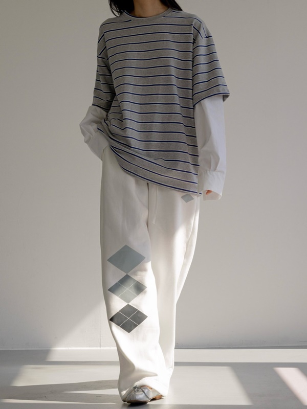 Argyle Print String Fleece Sweat Pants