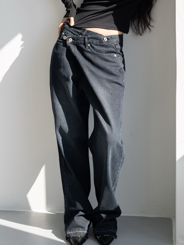 Unbalance Wrap Wide Denim Pants