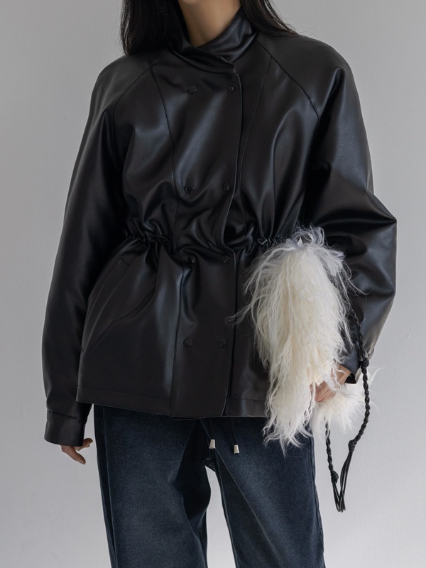 String Vegan Leather Quilting Field Jacket