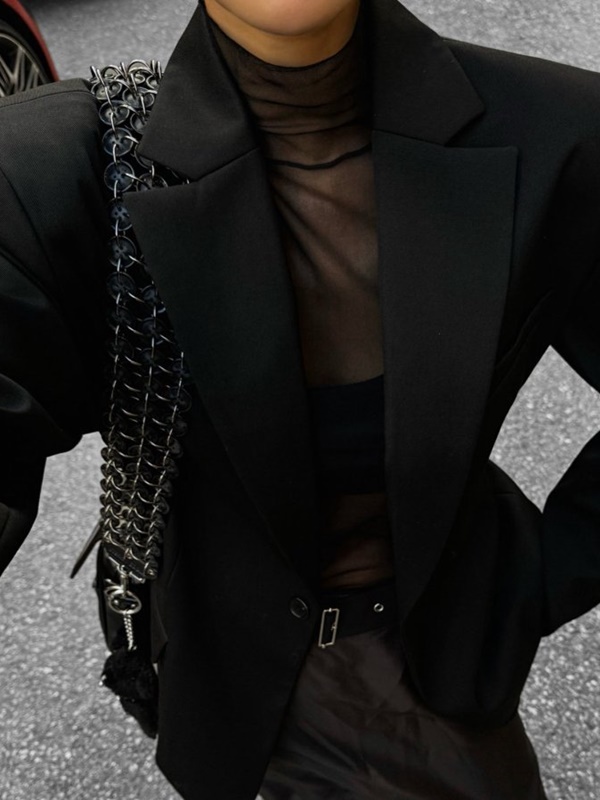 Mesh Sheer Turtleneck Long Sleeve Tee