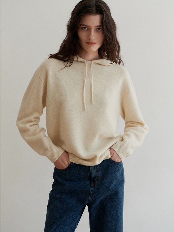 Wholegarment Cashmere Hood Knit Sweater