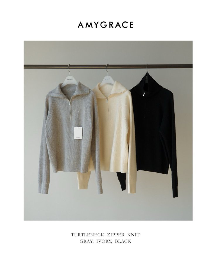 Amygrace - Korean Women Fashion - #momslook - Turtleneck Zipper Collar Pullover - 8