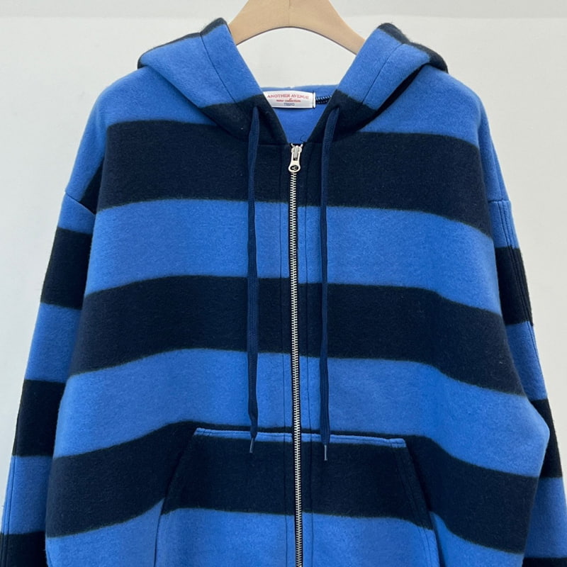 Another Avenue - Korean Women Fashion - #momslook - Fleece Stripe Hood Zip-up Jacket - 2