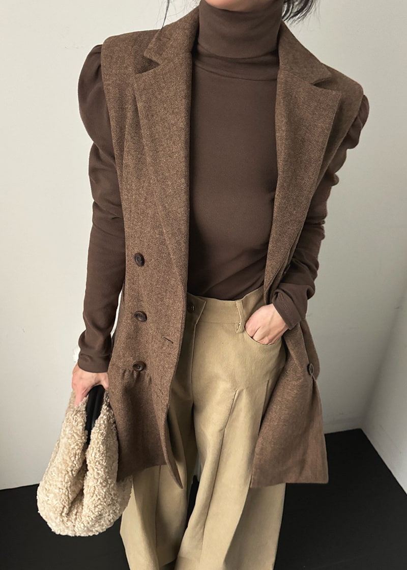 Auver_Fit - Korean Women Fashion - #momslook - Herringbone Vest One-piece - 5