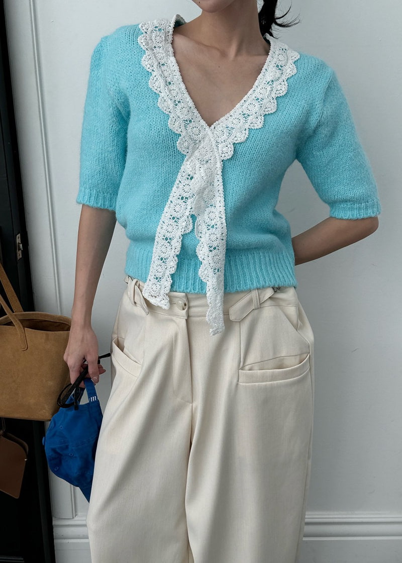 Auver_Fit - Korean Women Fashion - #momslook - Crochet Top Cardigan Set - 5