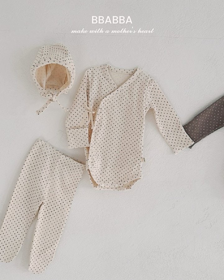 Bbabba - Korean Baby Fashion - #babyoutfit - Dot Newborn Leggings Bonnet Set - 5