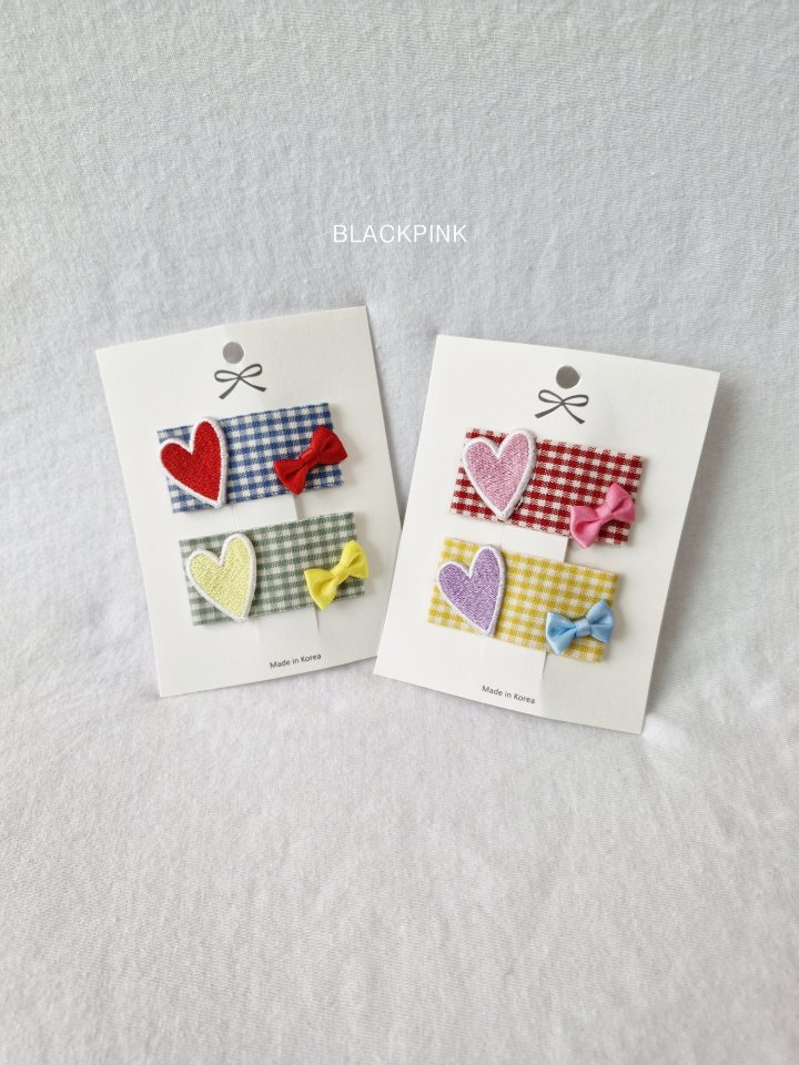 Black Pink - Korean Children Fashion - #childrensboutique - Heart Embroidery Ribbon Set - 11