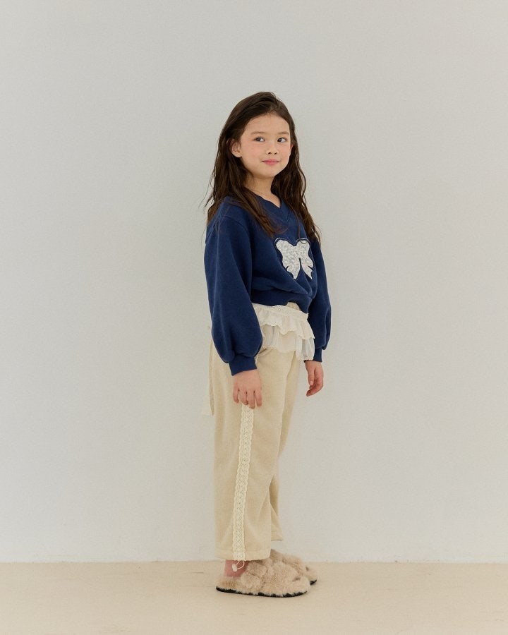 Bonaloi - Korean Children Fashion - #childrensboutique - Ribbon Embroidery Crop Sweatshirts - 6