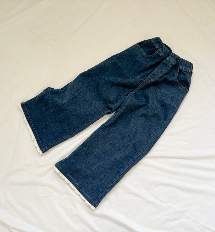 Bonaloi - Korean Children Fashion - #kidzfashiontrend - Peach Lace Denim Pants