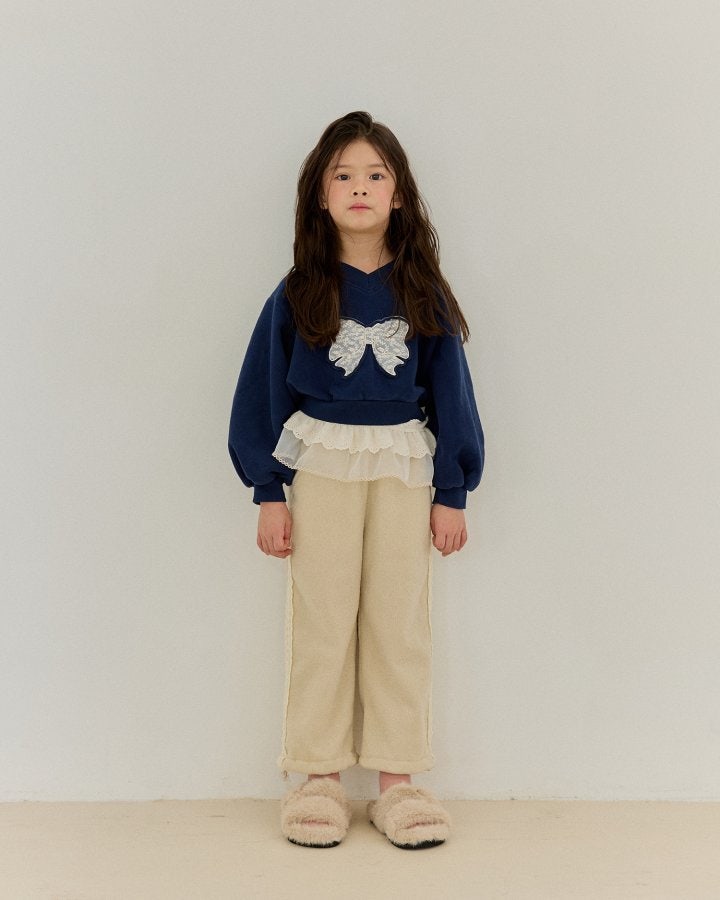 Bonaloi - Korean Children Fashion - #toddlerclothing - Ribbon Embroidery Crop Sweatshirts - 4