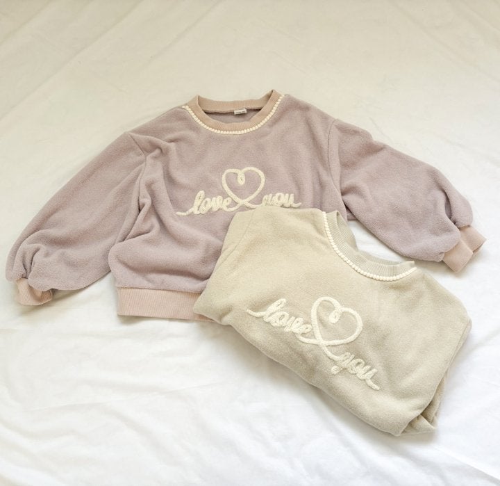 Bonaloi - Korean Children Fashion - #toddlerclothing - Love Boucle Embroidery Sweatshirts