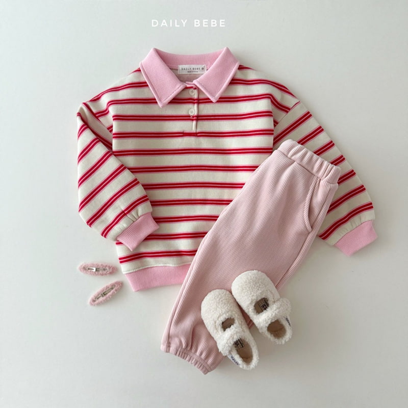 Daily Bebe - Korean Children Fashion - #magicofchildhood - Collar Stripe Sweatshirts - 10