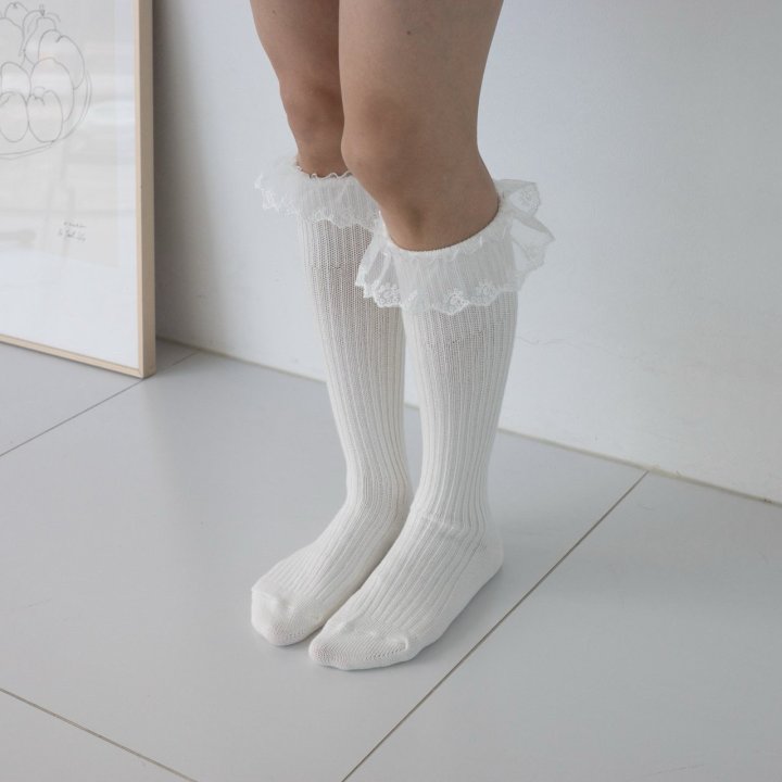 Eeiitt - Korean Women Fashion - #momslook - Lace Frill Rib Knee Socks - 5