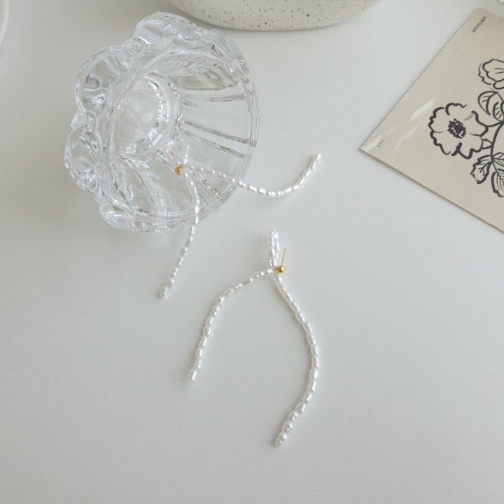 Eeiitt - Korean Women Fashion - #restrostyle - Half Ribbon Long Drop Earring - 4