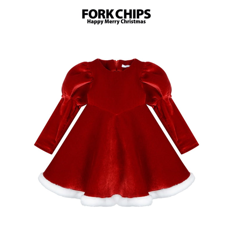 Fork Chips - Korean Children Fashion - #prettylittlegirls - Merry White One-piece
