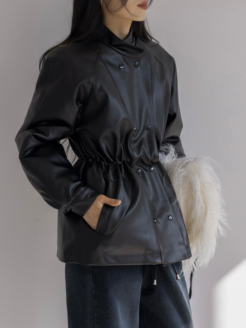 Inssense - Korean Women Fashion - #momslook - String Vegan Leather Quilting Field Jacket