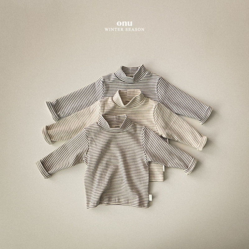 Onu - Korean Children Fashion - #childrensboutique - Stripe Peach Turtleneck Tee