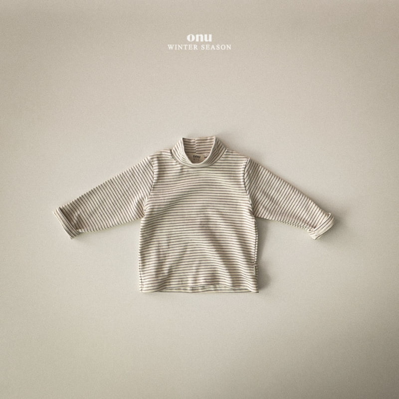 Onu - Korean Children Fashion - #discoveringself - Stripe Peach Turtleneck Tee - 3