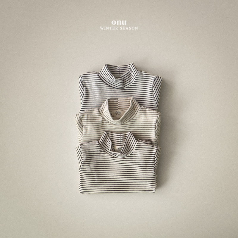 Onu - Korean Children Fashion - #kidsstore - Stripe Peach Turtleneck Tee - 6