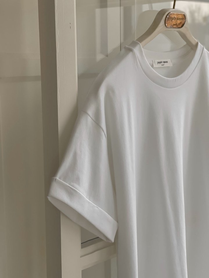 Paper Moon - Korean Women Fashion - #romanticstyle - Premium Cotton Rolled Up Tee - 2