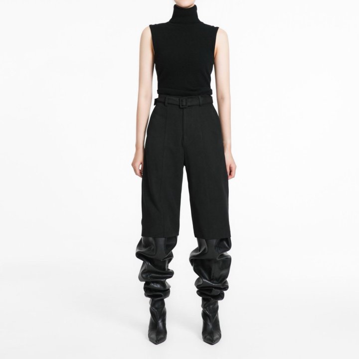 Paper Moon - Korean Women Fashion - #thatsdarling - Lux Vegan Suede Leather Belted Bermuda Trousers