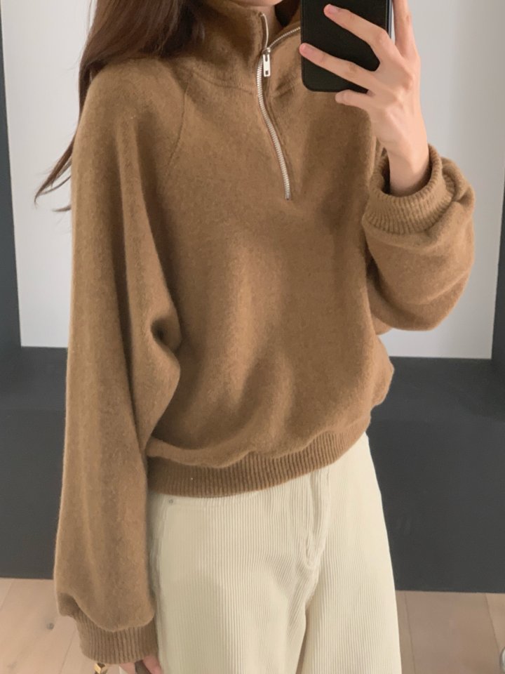 Pomelo - Korean Women Fashion - #womensfashion - Wool Knit Zip-up Pullover