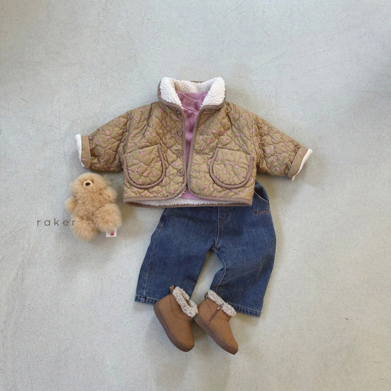 Raker - Korean Children Fashion - #magicofchildhood - Shearling Collar Flower Padding Jacket - 6