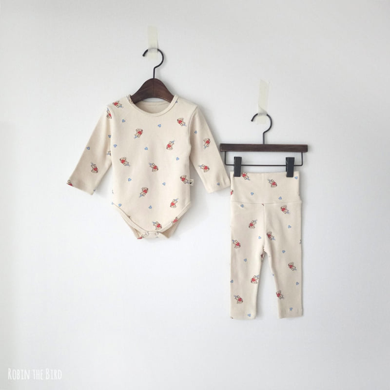 Saerobin - Korean Baby Fashion - #babyoninstagram - Heart Bear Fleece Body Suit - 2