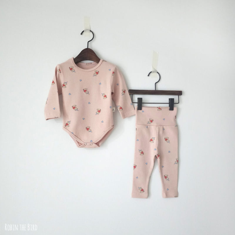 Saerobin - Korean Baby Fashion - #babyootd - Heart Bear Fleece Body Suit - 3