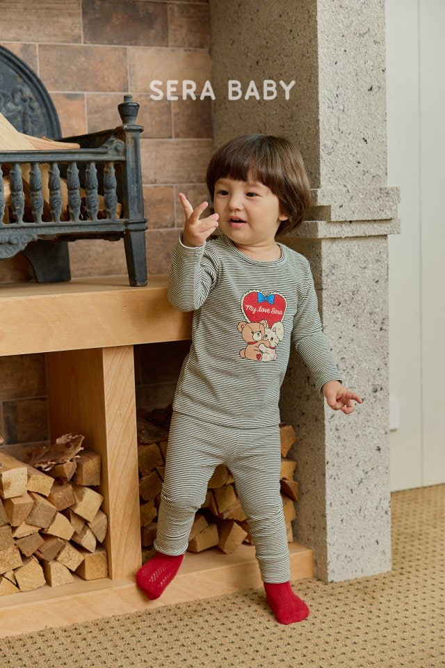 Sera - Korean Baby Fashion - #babyoninstagram - Bebe Heart Stripe Top Bottom Set - 9